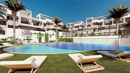 Erdgeschoss-Wohnungen mit 2 Schlafzimmern, 2 Bädern, 2 Terrassen, optionalem Tiefgaragenstellplatz und Gemeinschaftspool Torrevieja 03180