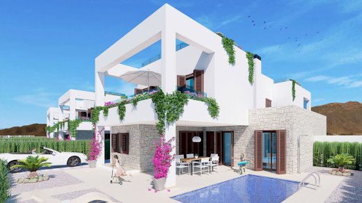 Doppelhaushälften mit 3 Schlafzimmern, 2 Bädern, Keller, Dachterrasse mit Meerblick und optionalem Privatpool nur 400 m vom Strand San Juan de los Terreros 04648