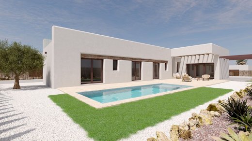 Villen mit 3 Schlafzimmern, 2 Bädern, Klimaanlage, Fußbodenheizung in Bädern, Keller, Dachterrasse und Privatpool im La Finca Golf Resort Algorfa 03169